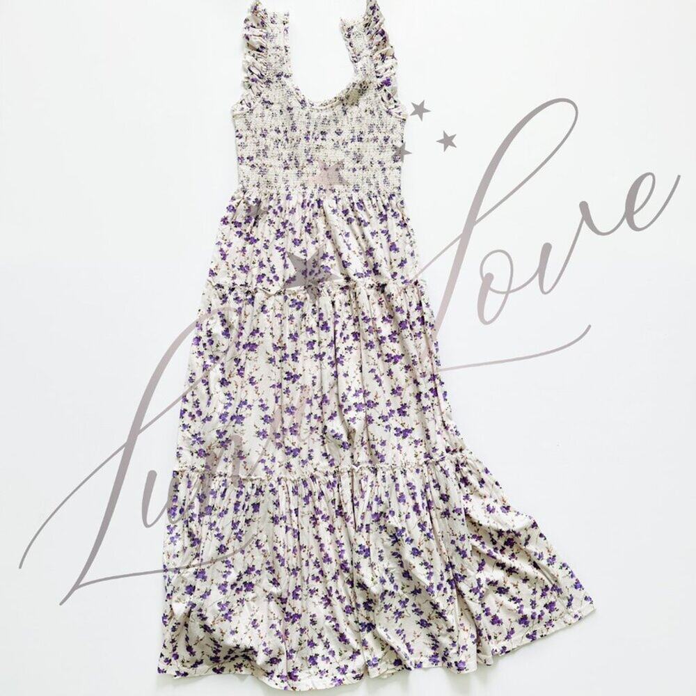 LOVESHACKFANCY Chessie Midi Floral Dress In Dusty Lavender NWT - Picture 9 of 12